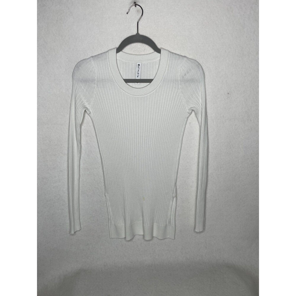 ATHLETA Womens white Lincoln Park Ribbed Scoop Neck Long Sleeve Top Pullover M